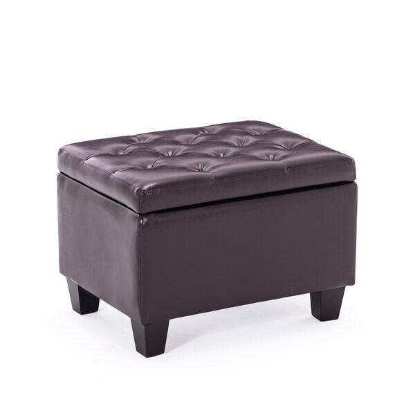BELLEZE Tufted Ottoman Faux Leather Upholstered Storage Rectangle Foot Rest Stool, Brown