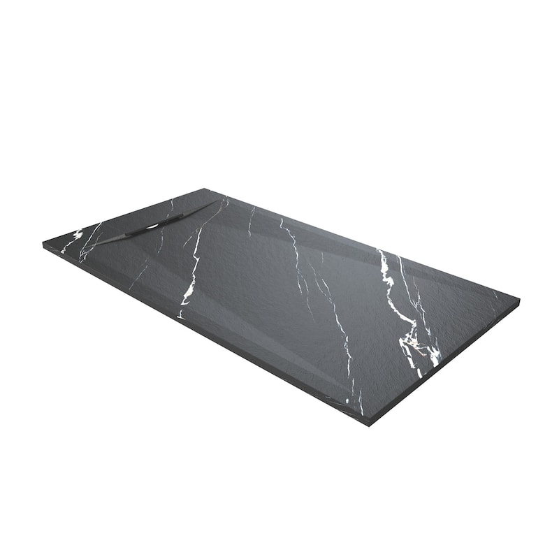 SMC Alcove Shower Pan Base with Reversible Drain, Low Profile, Wheelchair Access, Slip-Resistant, cUPC Certified - Carrara Black - 60' x 32"