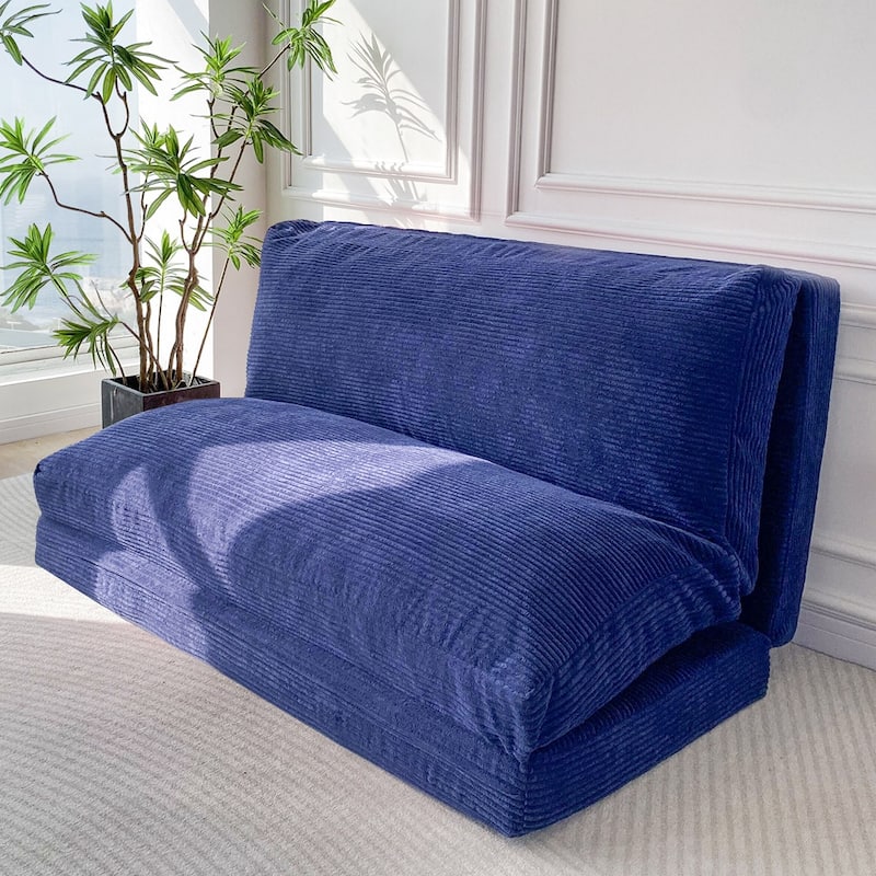 Corduroy Bean Bag Folding Sofa Bed - Blue - Medium