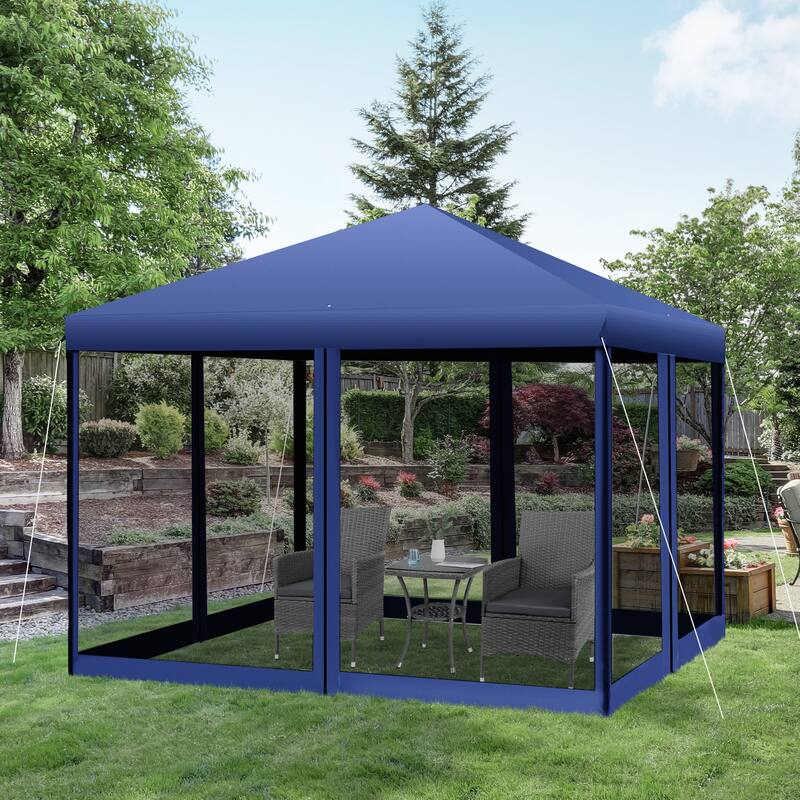 Outsunny 10' x 10' Heavy Duty Pop Up Canopy with Removable Mesh Sidewall Netting, Easy Setup Design, Outdoor Party Event - Blue