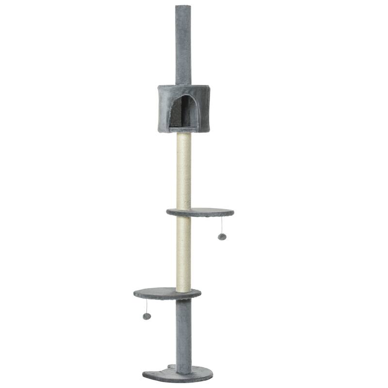 PawHut 85.5" Cat Tree Height Adjustable Floor-to-Ceiling 4-Tier Kitty Climbing Activity Center Condo Cat Toy