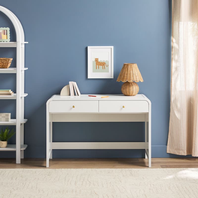 Walker Edison Modern Curve Design Writing Desk - White