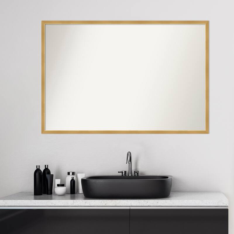 Non-Beveled Wood Bathroom Wall Mirror - Svelte Polished Gold Frame
