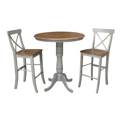 36" Round Pedestal Bar Height Table With 2 X-Back Bar Height Stools - Set of 3 Pieces