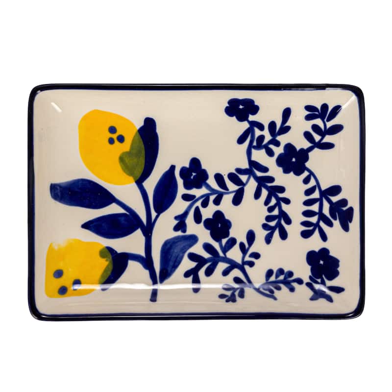 Stoneware Plate with 4 Lemon Designs - 6.0"L x 4.4"W x 0.8"H