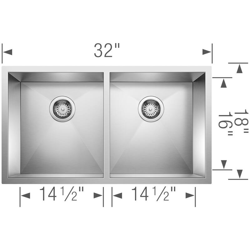 Blanco Precision 18-In X 29-In Double-Basin Undermount Kitchen Sink