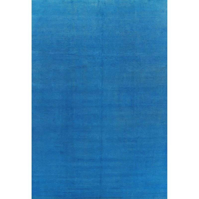 Skye Blue Modern Gabbeh Vegetable Dye Rug Hand-Knotted Wool Carpet - 10'4" x 13'0"