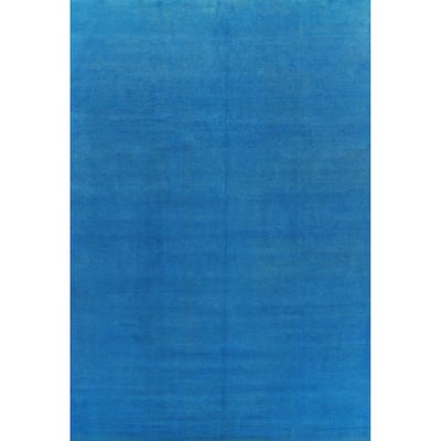 Skye Blue Modern Gabbeh Vegetable Dye Rug Hand-Knotted Wool Carpet - 10'4" x 13'0"