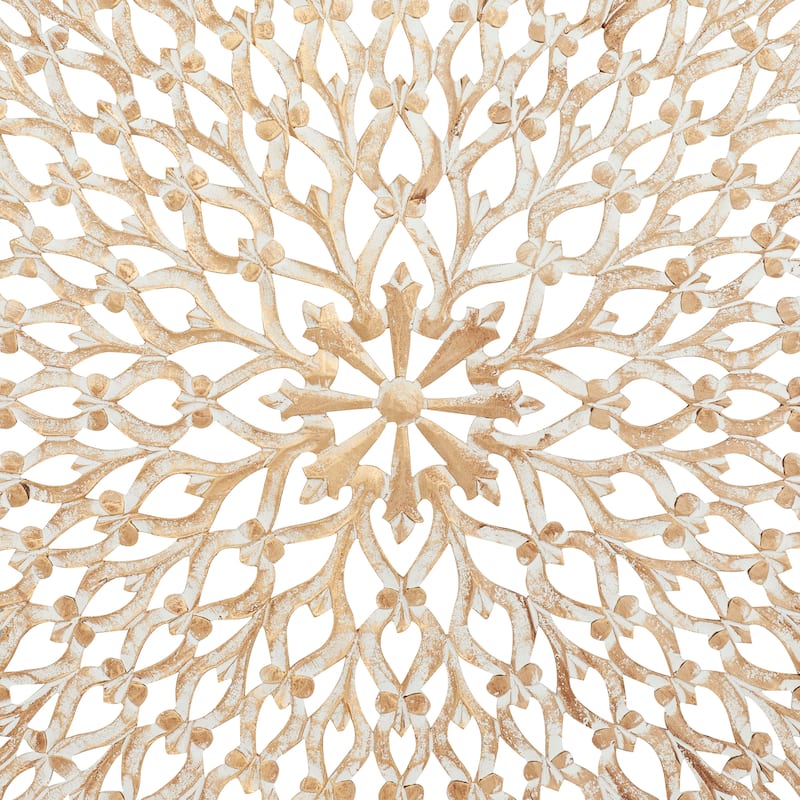 Light Brown Wood Handmade Intricately Carved Floral Home Wall Decor with Mandala Design