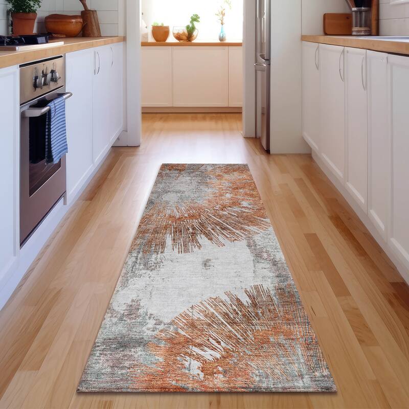 Premium Washable Super Soft Modern Burst Mayfield Rug - Terracotta - 2' 3" x 7' 6" - Runner