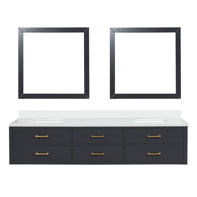 Castor 60 in W x 22 in D Black Double Bath Vanity, Cultured Marble Top, and 28 in Mirrors