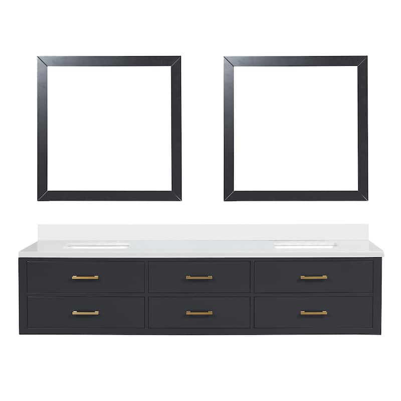 Castor 60 in W x 22 in D Black Double Bath Vanity, White Quartz Top, and 28 in Mirrors