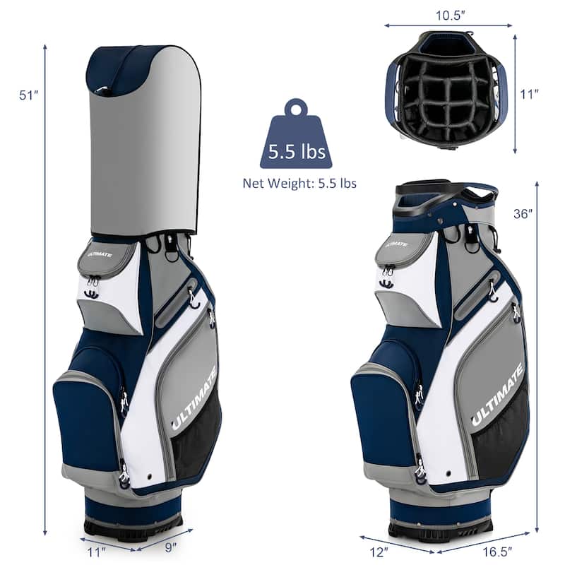 10.5'' Golf Stand Bag w/14 Way Dividers Rain Hood 7 Zippered Pockets - See Details
