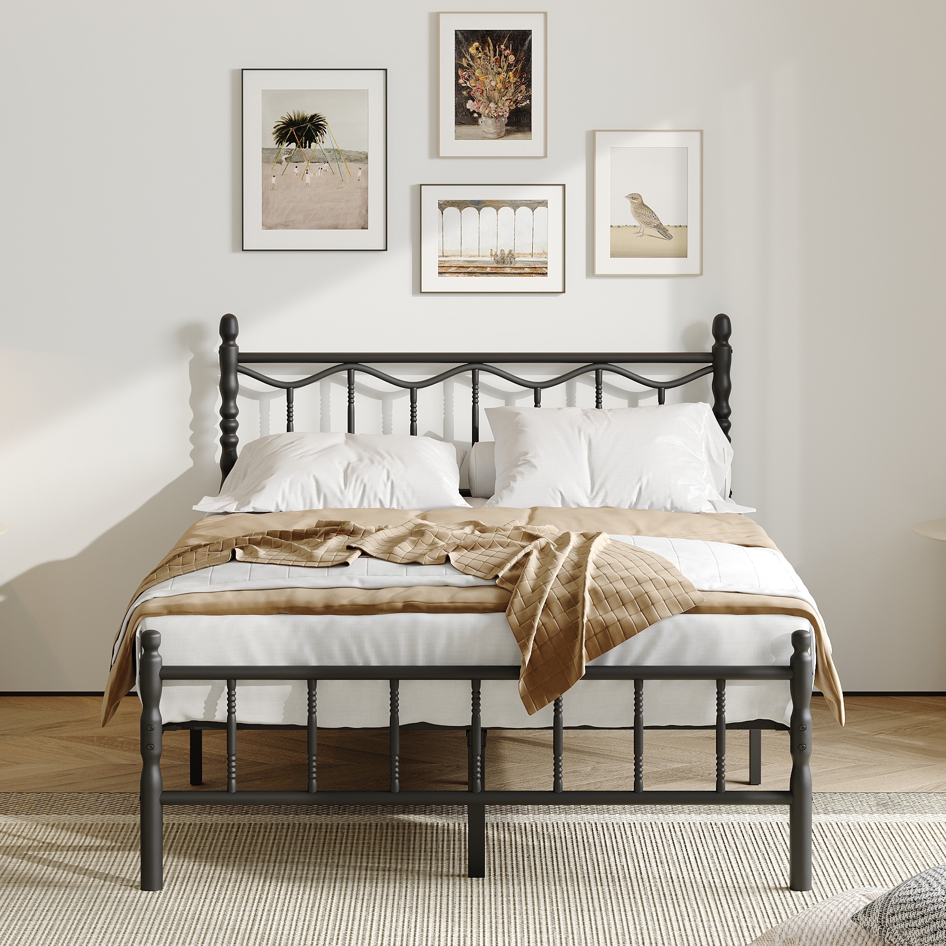 Sturdy Black Metal Bed Frame with Headboard & Footboard, No Box Spring Required