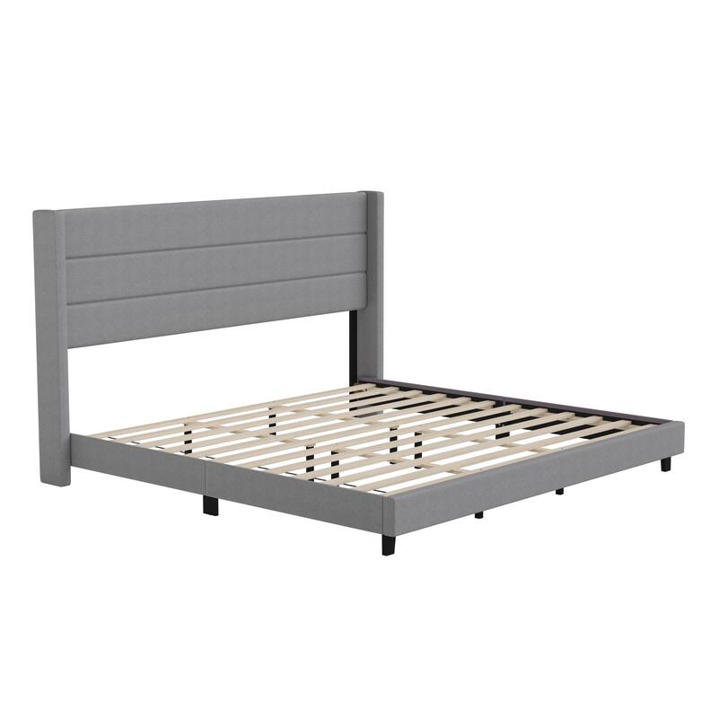 Upholstered Platform Bed with Wingback Headboard