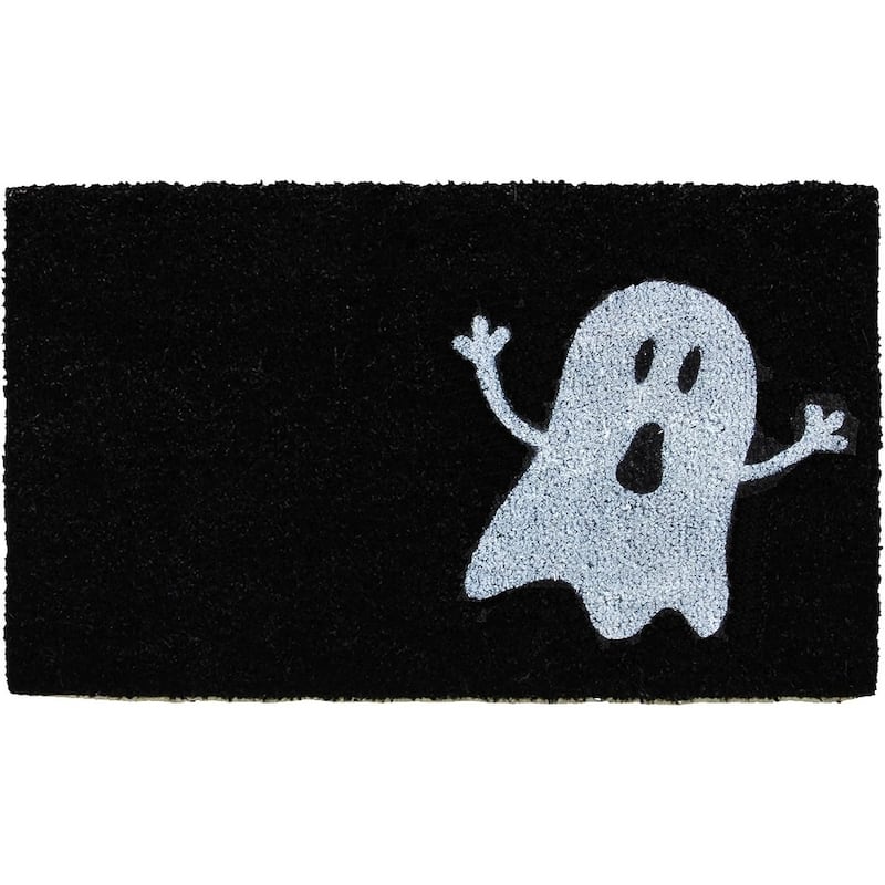 HomeRoots 24" X 36" Black And White Spooky Ghost Halloween Outdoor Coir Door Mat - 24.00' X '36.00