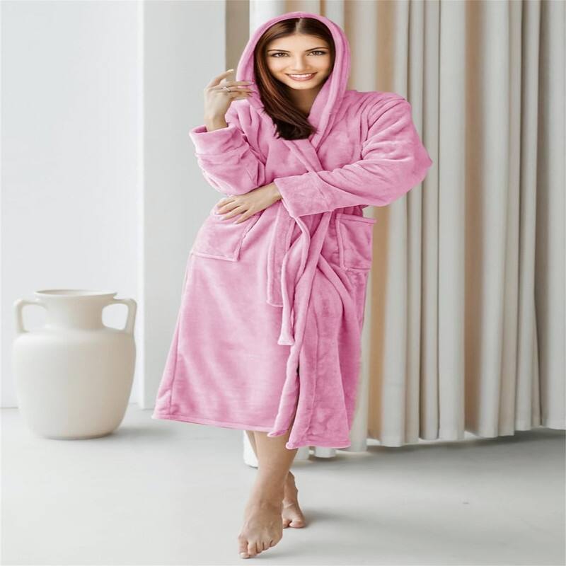 Women's Fleece Hooded Bathrobe Plush