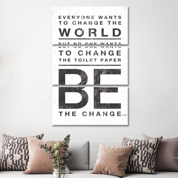 slide 3 of 3, iCanvas "Everyone Wants to Change the World" by Marla Rae 3-Piece Canvas Wall Art Set 60x40x0.75