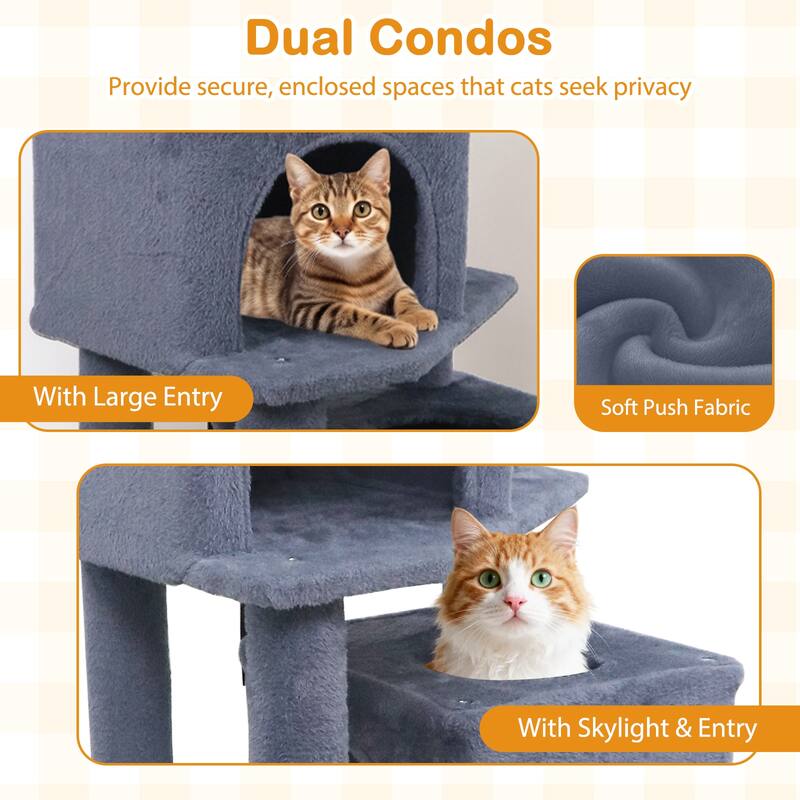 Gymax 57'' Cat Tree for Indoor Cats w/Dual Condos Hammock Sisal