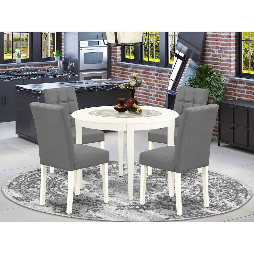 HomeStock 5-Piece Linen White Solid Wood Top - Round Dining Room Set - Seats 4