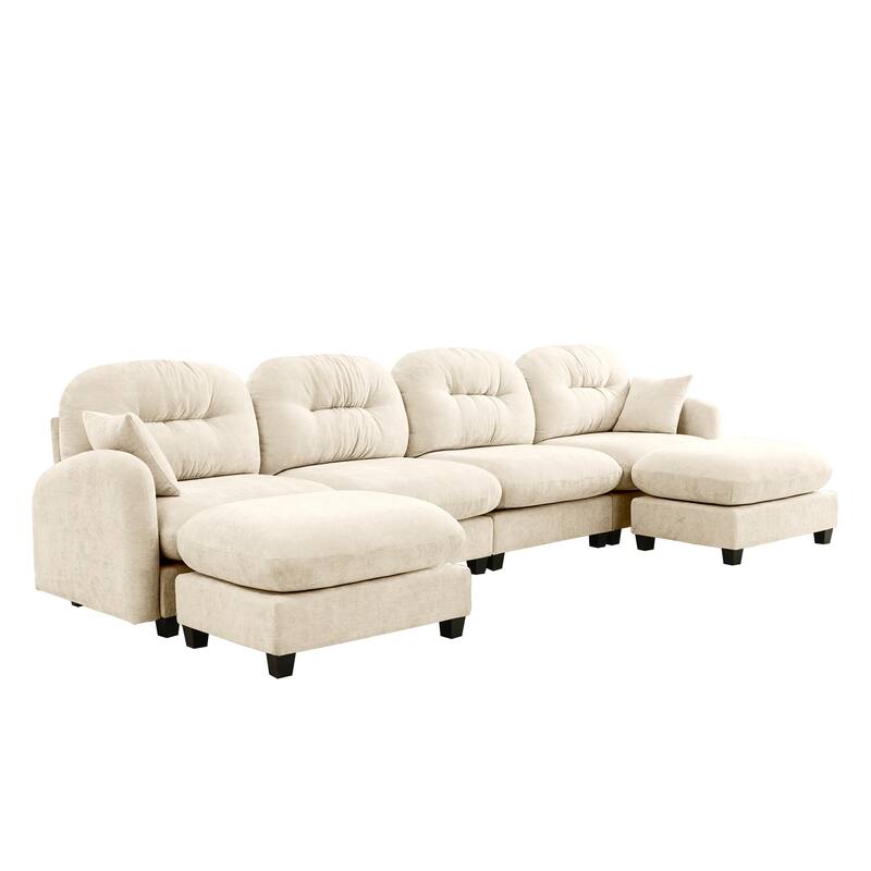 140" U Shaped Modern Sofa, Modular Sectional Couch Set with 2 Ottoman, 4 Seat Chenille Deep Seat Sofa for Living Room