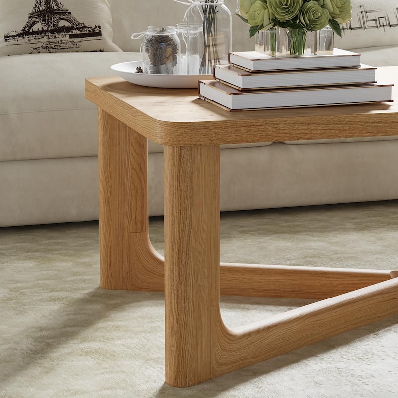Modern Coffee Table Farmhouse Solid Wood Coffee Table with Cross Sturdy Legs Center Table for Home Office Living Room