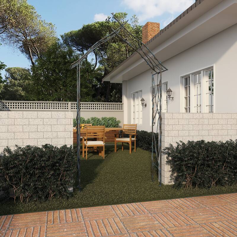 Metal Bird Indoor Outdoor Arched Garden Arbor with Sculpted Branches - Black - Roche River Decor