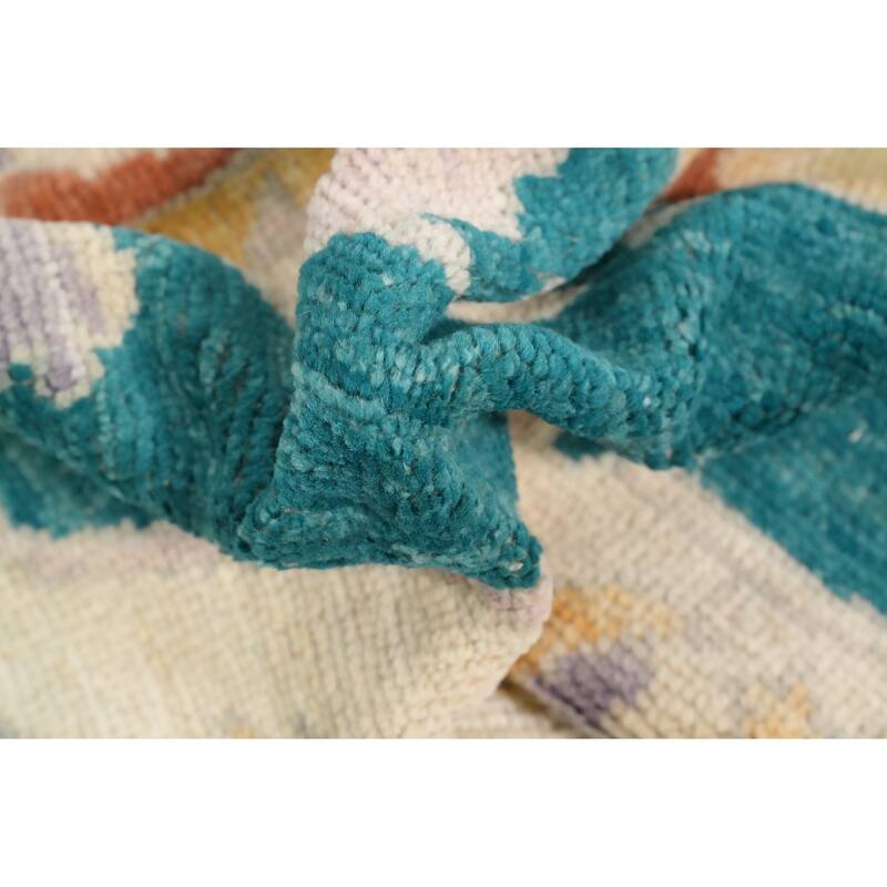 Hand Knotted Oriental 100% Wool Carpet Transitional Floral Green Oushak Area Rug - 8' 9'' X 5' 0''