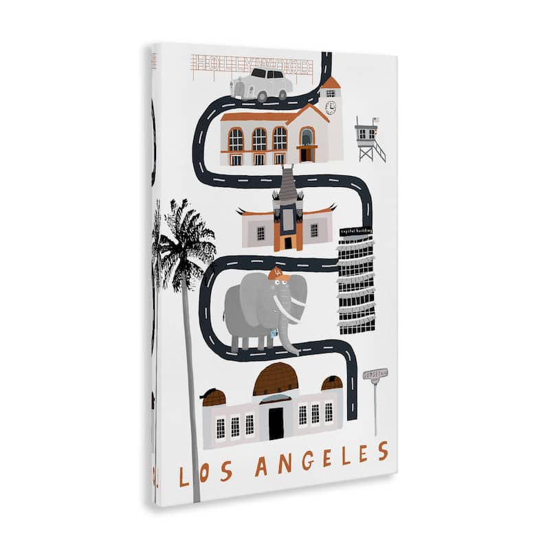 Stupell Los Angeles Whimsical Travel City Canvas Wall Art Design By Carla Daly