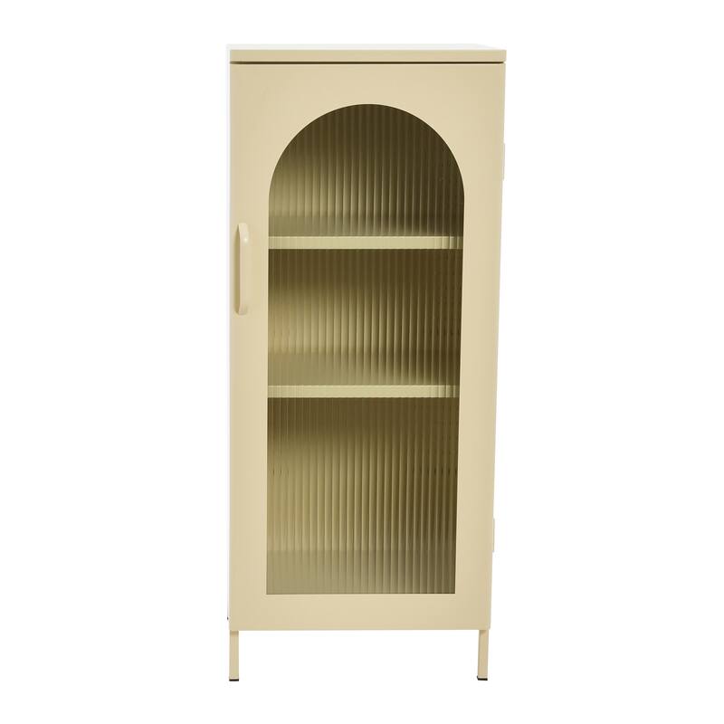 Solstice Metal Accent Cabinet with 2 Adjustable Storage Shelves and Arched Glass Door