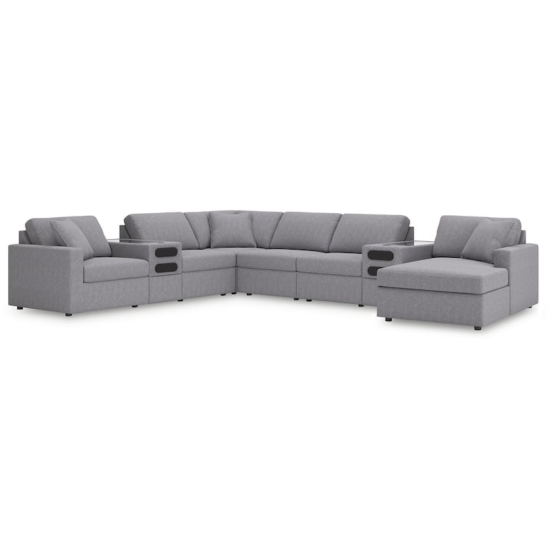 Signature Design by Ashley Modmax Gray 8-Piece Sectional with Audio System and Chaise - 157" W x 124" D x 36" H - Left Facing