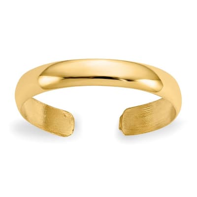 Curata Solid 14 karat Yellow or White Gold 3mm Polished Adjustable Toe Ring