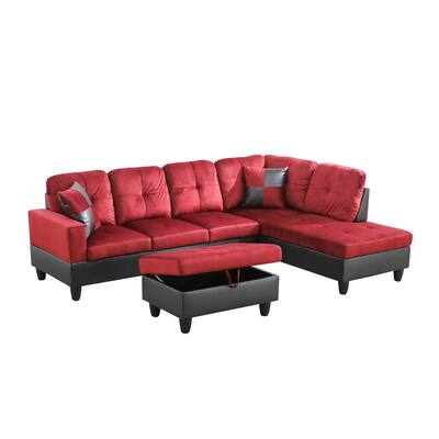 Red Flannel And PVC 3-Piece Couch Living Room Sofa Set