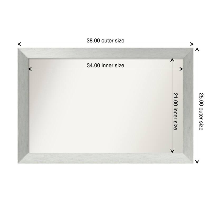 Brushed Sterling Silver Framed Non-Beveled Custom Wall Mirror, Bathroom Vanity Mirror - Outer Size: 38 x 25