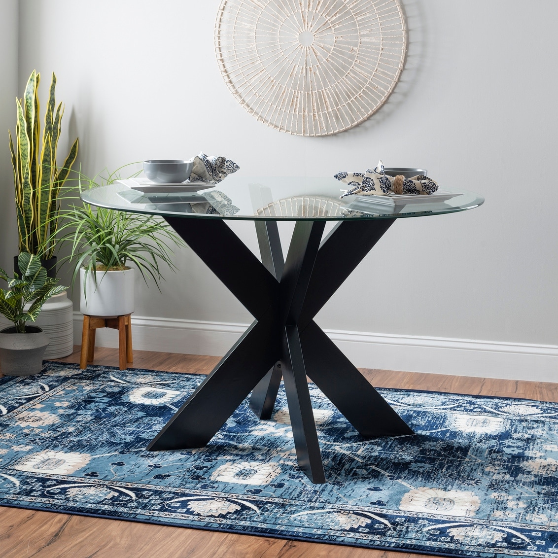 Linon Allard X-base Round Glass Dining Table (Table Only) - On