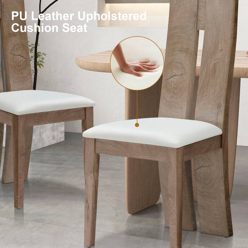 Set of 2 PU Leather Upholstered Dining Chair Wooden High Back Side Chairs