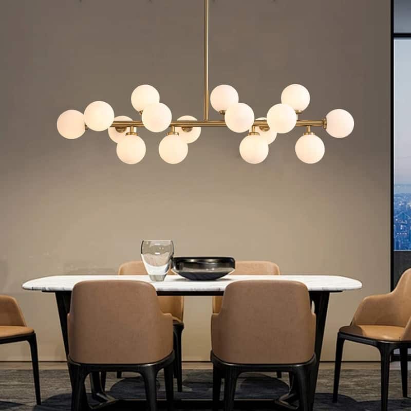 40 in. Linear Pendant Lighting Brass Modern Chandelier 16-Light Frosted Glass Kitchen Island Light for Dining Room - Modern Pendant Light
