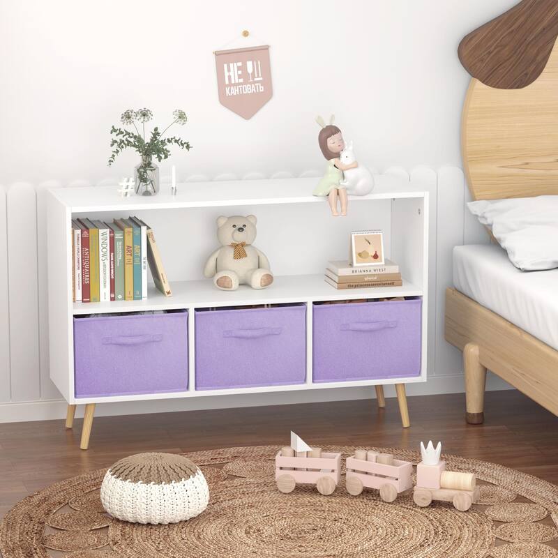 Kids bookcase with Collapsible Fabric Drawers, Children's Book Display, Toy Storage Cabinet Organizer
