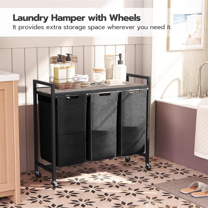 Laundry Sorter 3 Section Laundry Hamper with Wheels - 33.1"L x 11.8"W x 30.3"H