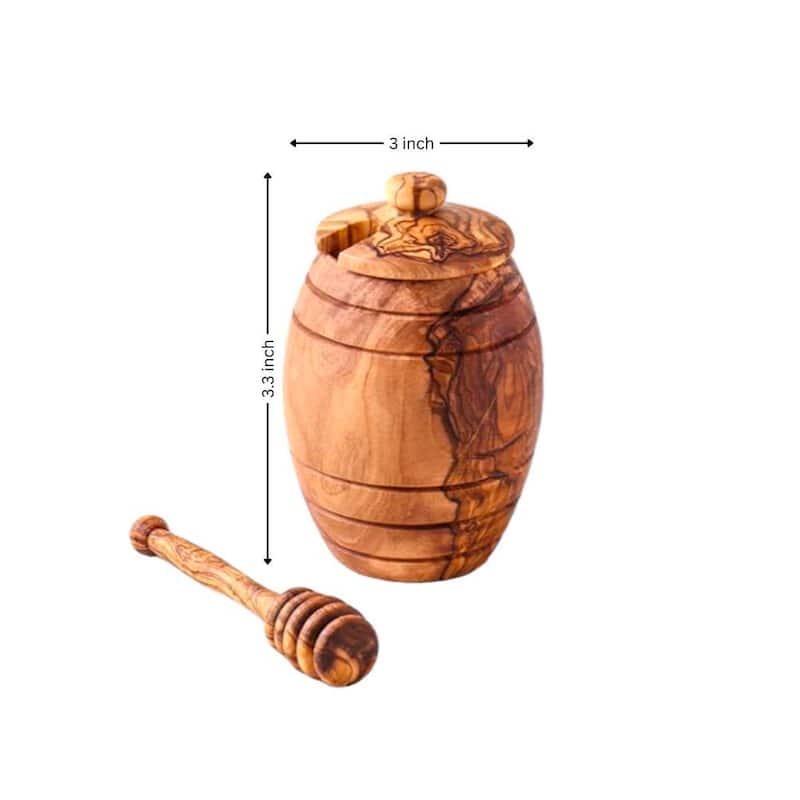 Olive wood honey pot with dipper spoon