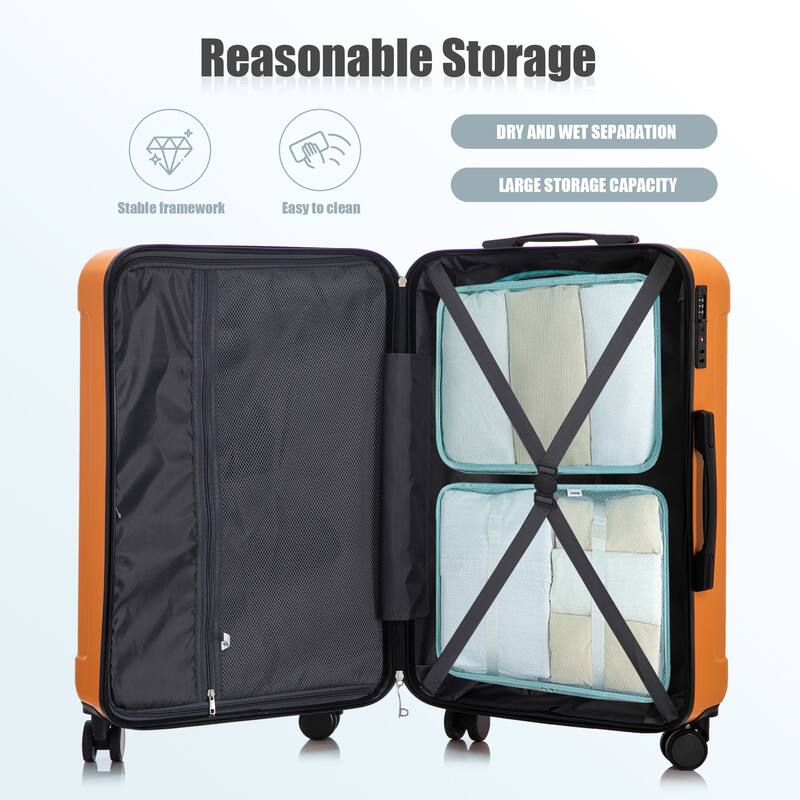 20"/24"/28" 3-Piece, Modern Luggage Sets with Retractable Handle and Combination Lock, for Boarding Travel, Black+Orange