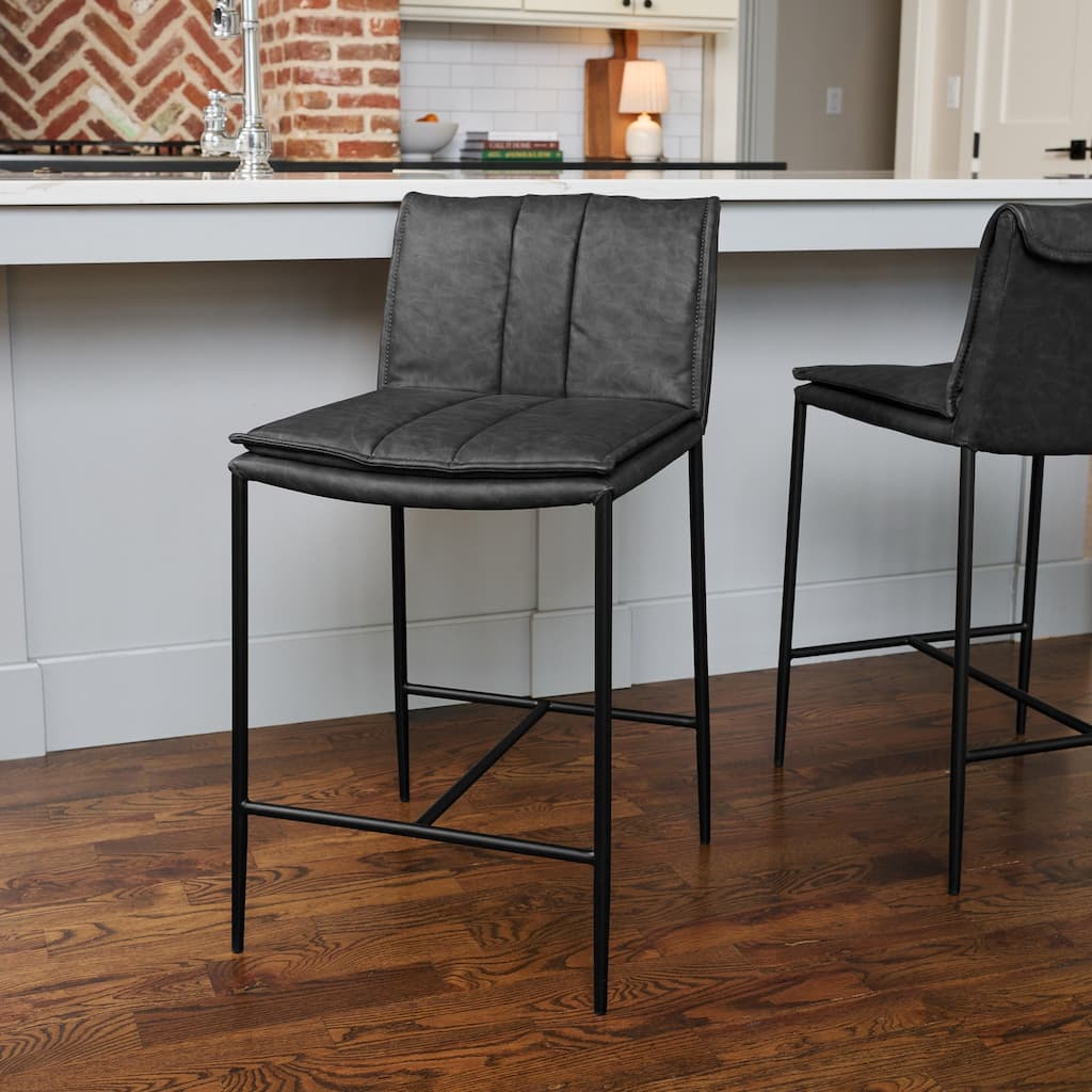 Maven Lane Gerard Bar Metal & Vegan Leather Kitchen Dining Stool