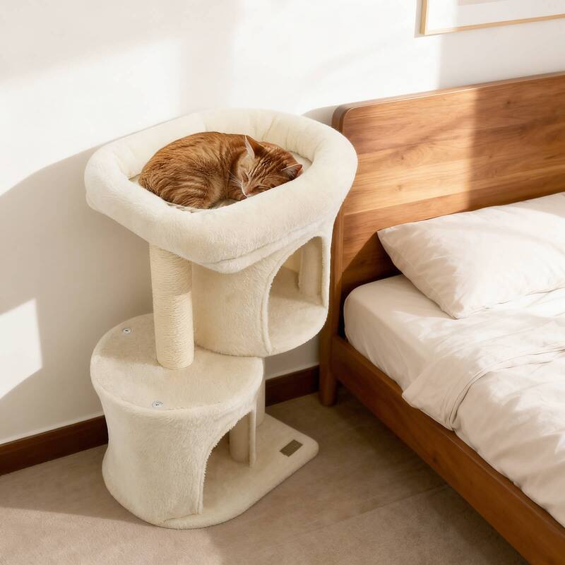 Costway 26” Small Cat Tree with Large Padded Plush Perch, 2 Condos, - See Details