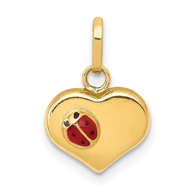 14k Yellow Gold Heart with Enameled Ladybug Pendant