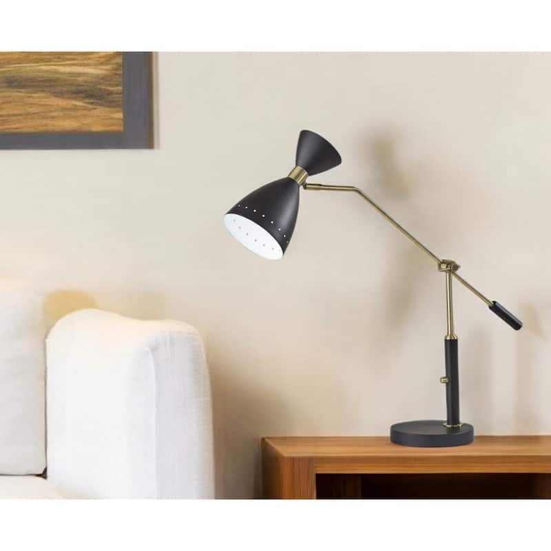 Black & Gold Metal Mid Century Desk Lamp with Cone Shade Rotary Switch Extra Large - 36.5” x 8” x 31.75” (D x W x H)