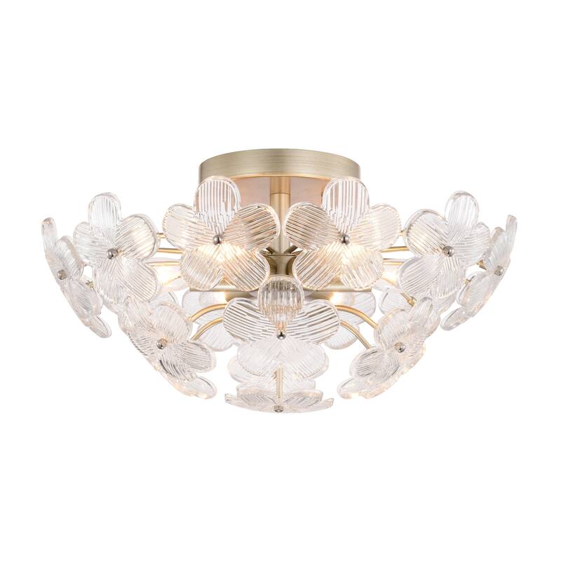 Rosa Modern 6-Light 17.7" Glam Clear Glass Flower Crystal Flush Mount