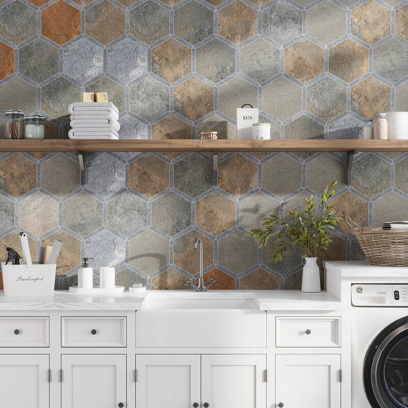 Apollo tile 9" x 10" Aureole Matte Burnt Umber Brown Gray Porcelain Tile (8.07 sq ft/case) - 18 Pack