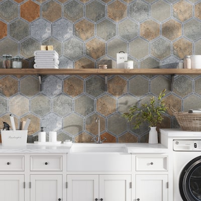 Apollo tile 9" x 10" Aureole Matte Burnt Umber Brown Gray Porcelain Tile (8.07 sq ft/case) - 18 Pack