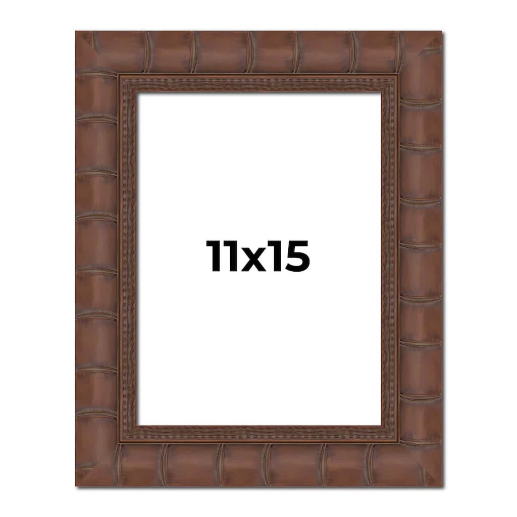 11x15 Brown Wide Bamboo Picture Frame - UV Acrylic, Foam Board Backing, Hanging Hardware