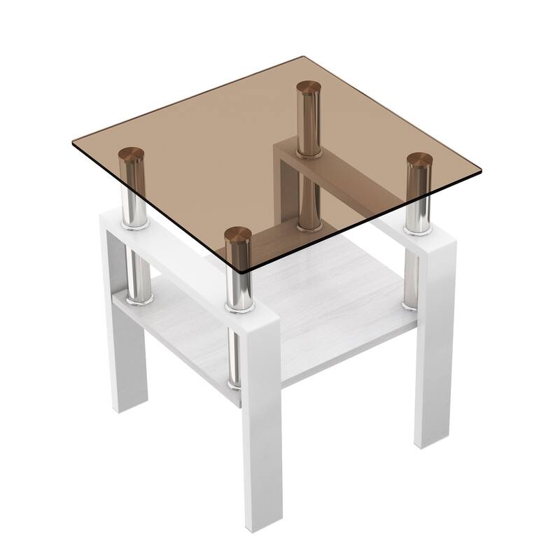 Set of 2 Modern Brown Tempered Glass Tea Table